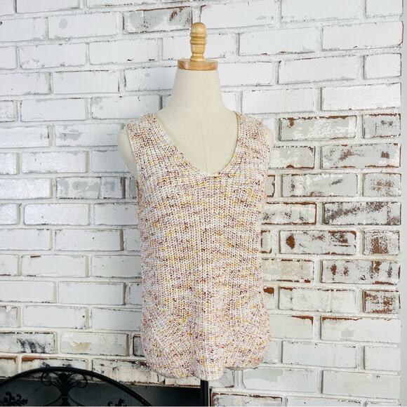 Loft Petites Red Yellow White Multi Sleeveless sweater Top Vest Large Petite - Picture 1 of 9
